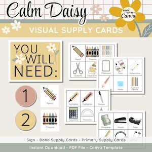 Calm Daisy Klassenzimmer Dekoration: Visuelle Angebotskarten (Canva Template)