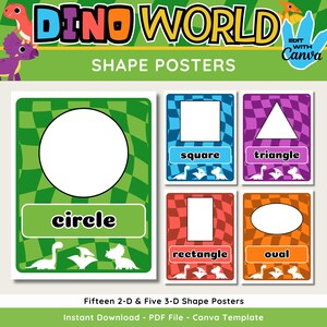 恐竜の2D・3Dシェイプポスター、印刷・編集可能な小学生向けシェイププリント、恐竜教室テーマ、Canvaテンプレート