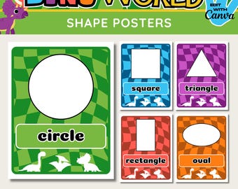 Dinosaur Shape Posters: 2D & 3D Classroom Decor (Canva Template)