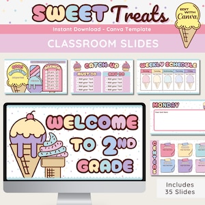 Editable Classroom Slides, Education Morning Slides, Pastel Teacher Presentation, Sweet Classroom Decor, Canva Template