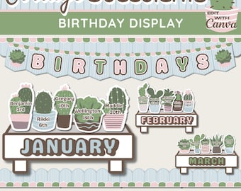 Succulent Birthday Classroom Decor Kit: Editable Printable Display (Canva Template)