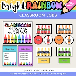 Bright Rainbow Classroom Jobs, Editable Classroom Jobs Display, Kindergarten Classroom Decor, Pre-k Classroom Resource, Daycare Jobs Poster