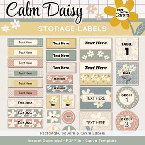 Boho Daisy Classroom Storage Labels: Editable Teacher Template (PDF, Canva)