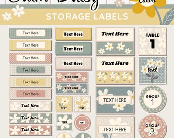 Boho Daisy Classroom Storage Labels: Calming Neutral Floral Classroom Decor Theme, Editable Teacher Template (PDF, Canva)