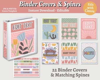 Boho Teacher Binder Covers: Editable Classroom Organization (Canva Template, Instant Download)