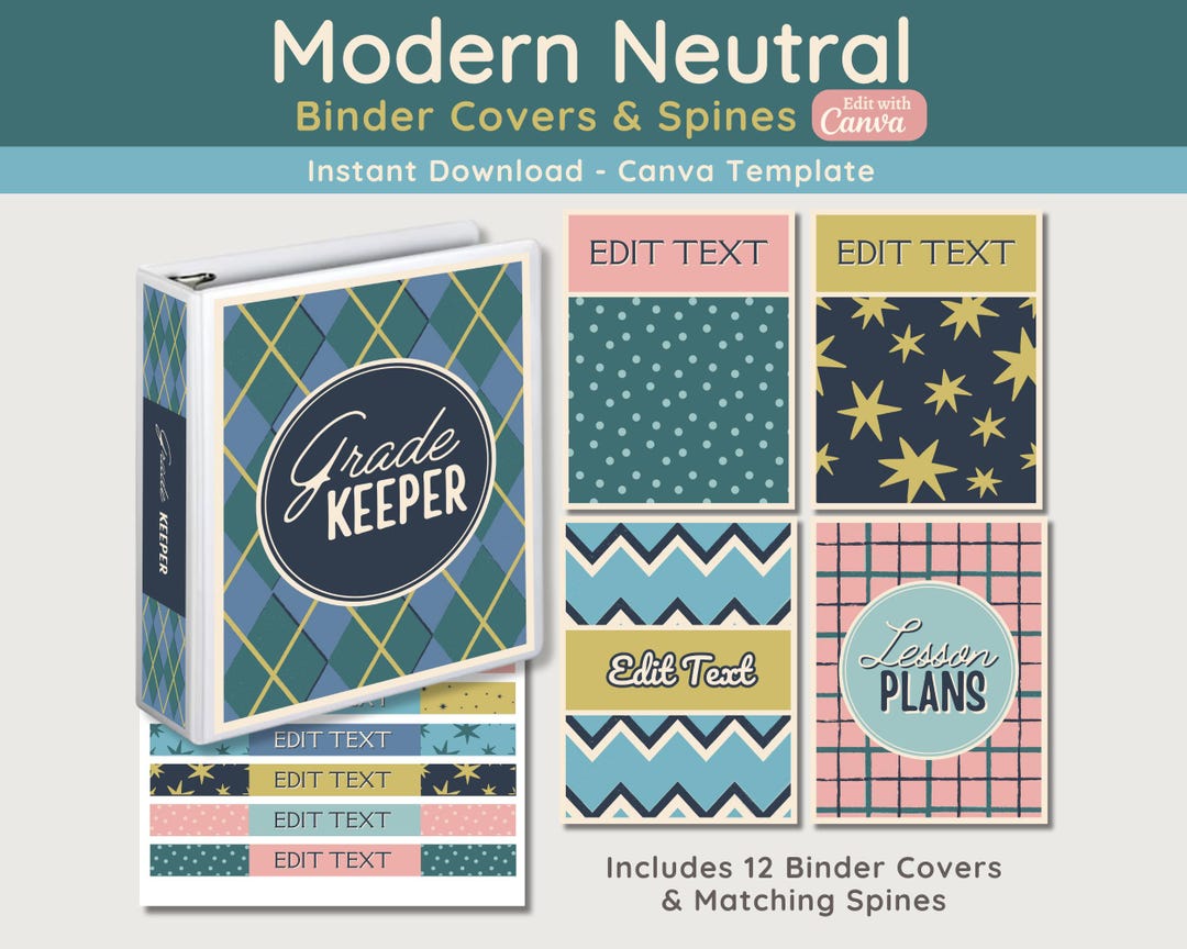 Printable & Editable Binder Covers, Modern Binder Covers and Spines ...