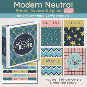 Printable & Editable Binder Covers, Modern Binder Covers and Spines, Classroom Decor, Back To School, Instant Download