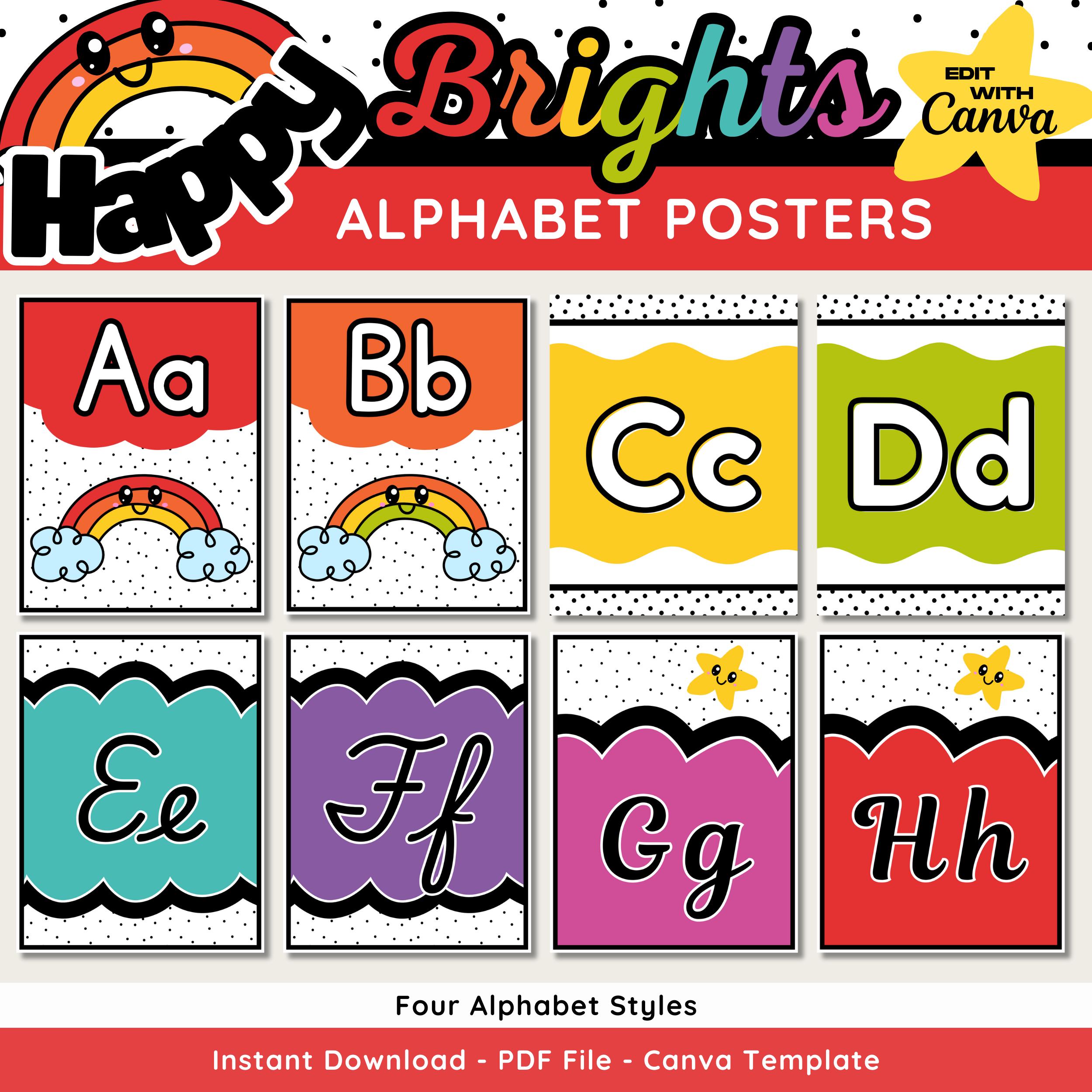 Rainbow Alphabet Classroom Posters: Cursive & Modern (canva Template ...