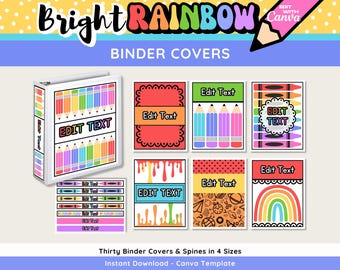 Rainbow Binder Covers & Spines: Editable Teacher Templates (Digital Download)