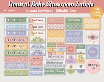 Boho Classroom Labels: Editable Bin & Drawer Labels (Canva Template)