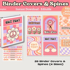 Retro Binder Covers and Spines: Editable Teacher Organization (Canva Template)