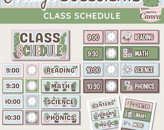 Succulent Classroom Schedule Kit: Printable & Editable Decor (Canva Template Digital Download