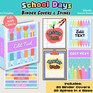 Rainbow Binder Covers Template, Printable Editable Binder Covers & Spines, School Supply Theme, Teacher Canva Template