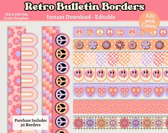Retro Bulletin Borders, Printable & Editable Bulletin Borders, Retro Classroom Decor, Instant Download, Teacher Canva Template