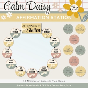 Boho Calm Daisy Affirmation Station: Classroom Decor (Canva Template)