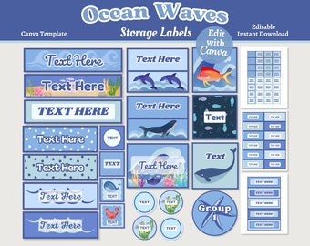 Ocean Theme Classroom Storage Labels, Printable & Editable Teacher Labels, Classroom Organization, Canva Template