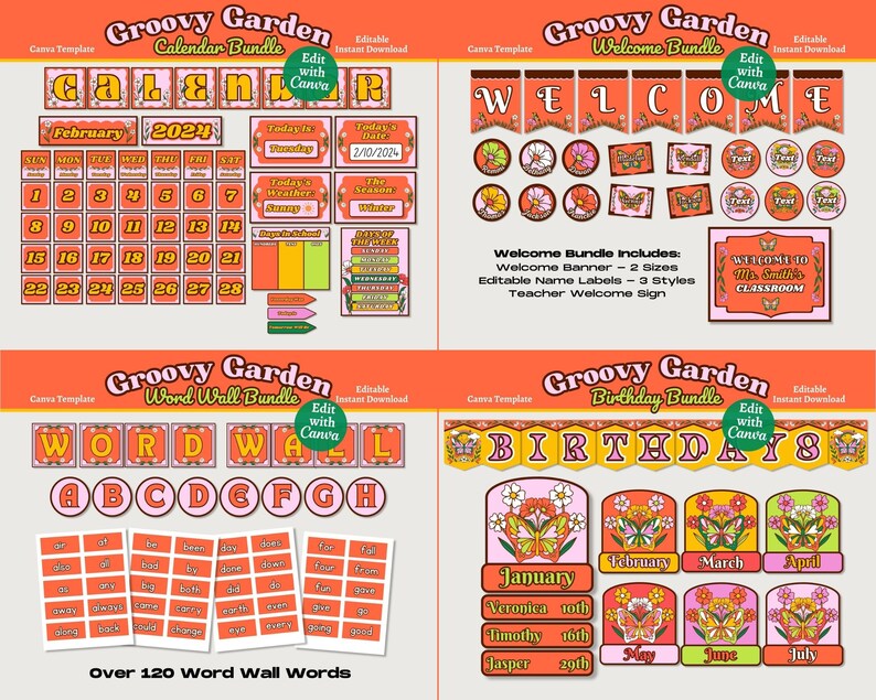 Groovy Garden Classroom Decor Bundle: Retro Floral Posters (canva ...