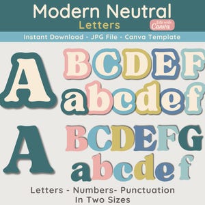 Printable A-Z Bulletin Letters, Neutral Letters For Bulletin Board Display, Print and Cut Letters, Canva Template, Instant Download