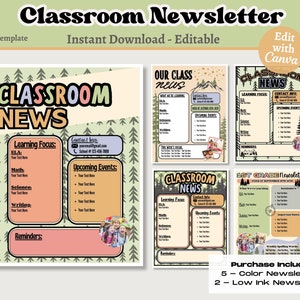 Boletín de aula imprimible y editable, carta de regreso a clases, boletín de aventuras para maestros, descarga instantánea, plantilla Canva para maestros