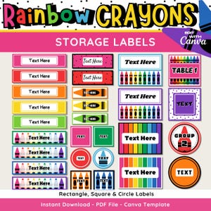 Rainbow Crayon Storage Labels, Printable & Editable Classroom Labels, Classroom Organization Materials, School Storage Tag, Instant Download