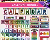 Rainbow Crayon Classroom Calendar Bundle: Printable Teacher Resources (Canva Editable, PDF Download)