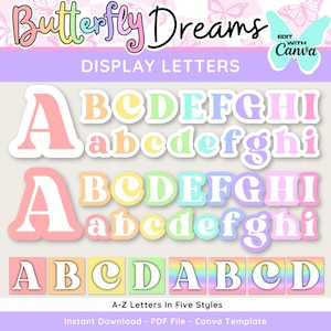 Pastel Display Letters, Printable A-Z Uppercase & Lowercase Cut Out Letters, Bulletin Board Letters, Pastel Decor Theme, Canva Template