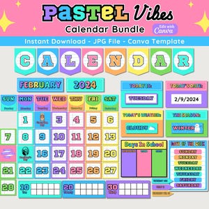 Pastell Klassenzimmer Kalender Bundle: Bearbeitbare Canva Vorlage (Digitaler Download)