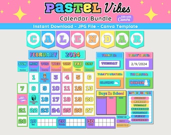 Calendario de aula en tonos pastel: Plantilla editable de Canva (descarga digital)