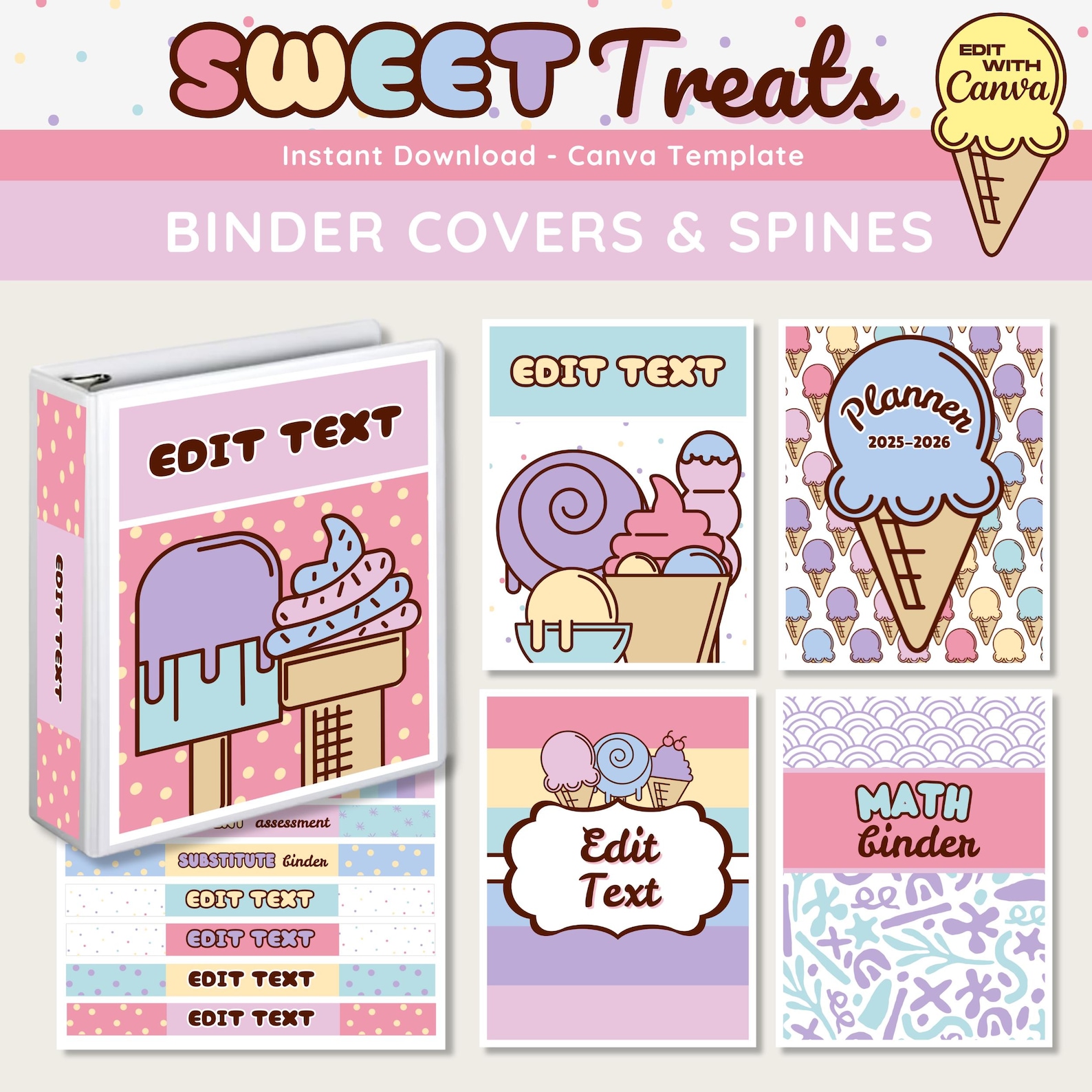 Editable Pastel Binder Covers & Spines, Printable Binder Template ...