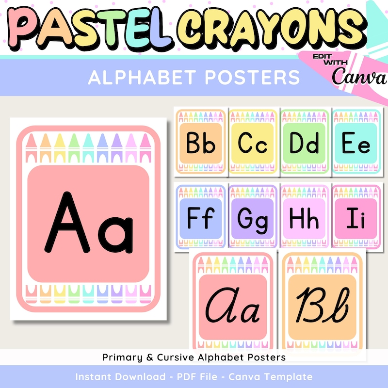 Pastel Wall Print Alphabet - Etsy