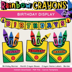 Rainbow Crayon Birthday Bulletin Board Kit: Editable Classroom Decor (Digital Download)