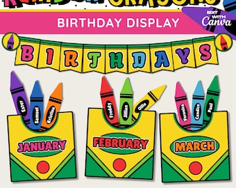 Rainbow Crayon Birthday Bulletin Board Kit: Editable Classroom Decor (Digital Download)