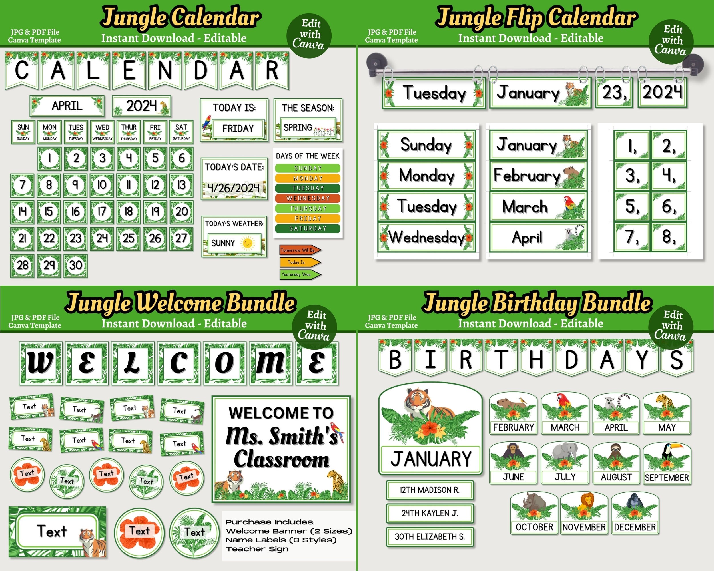 Jungle Classroom Decor, Editable Complete Classroom Printable Bundle ...