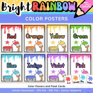 Helle Regenbogen-Farbposter, Farb-Karteikarten, bearbeitbare Farbposter, Vorschulmaterialien, Kindergartenposter, Regenbogen-Klassenzimmerdekor