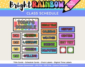 Bright Rainbow Class Schedule: Editable Classroom Decor (Digital Download)