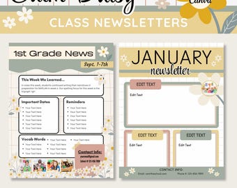 Boho Daisy Class Newsletter Template: Editable Teacher Printable (Canva)