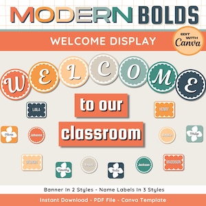 Modern Bold Classroom Welcome Display, Printable & Editable Teacher Door Display, Trendy Calm Classroom Decor Theme, Canva Template