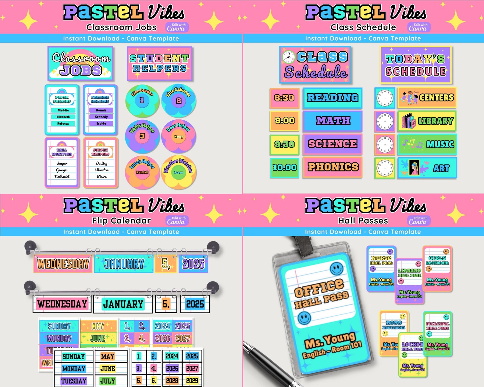 Pastel Classroom Decor Bundle: Editable Display & Organization (canva ...