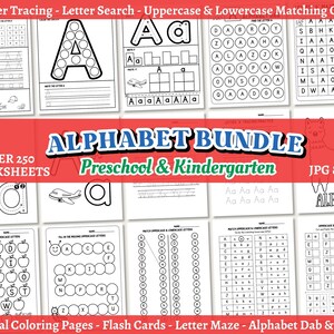Pacote de planilhas do alfabeto, imprimíveis de letras de A a Z para jardim de infância, cartões de escrita com traçado ABC, páginas ABC para pré-escola, download para professores de pré-escola