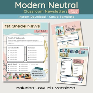 Classroom Newsletter Template, Printable & Editable Boho Teacher Newsletters, Back To School Document, Instant Download