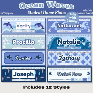 Ocean Theme Student Name Plates: Editable Classroom Decor (Canva Template)