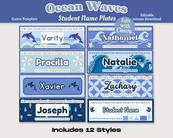Ocean Theme Student Name Plates: Editable Classroom Decor (Canva Template)