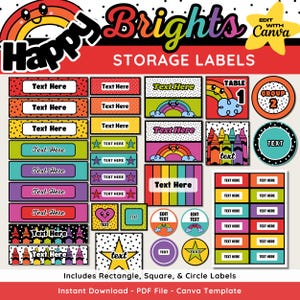 Rainbow Classroom Storage Labels: Editable Teacher Decor (Canva Template)