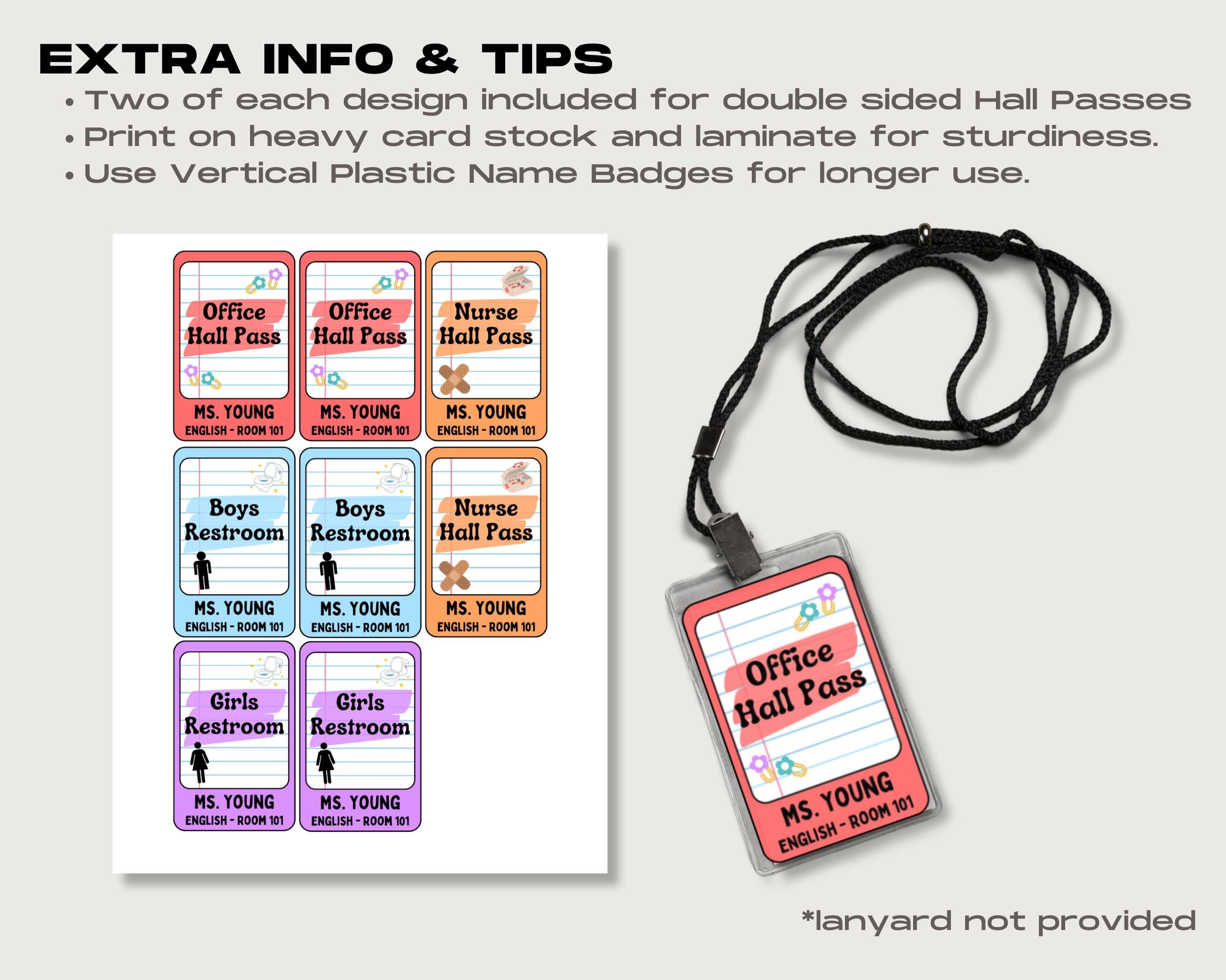 Rainbow Teacher Hall Pass: Editable Printable Lanyard (PDF) - Etsy