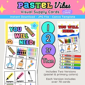 Editable Visual Display Cards For Classroom Directions, Bright Pastel Classroom Decor, Instant Download, Canva Template, Back To School