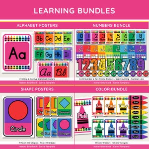 Puede incluir: Paquete de carteles educativos con alfabeto, n&uacute;meros, formas y colores. Los carteles del alfabeto muestran letras may&uacute;sculas y min&uacute;sculas. Los carteles de n&uacute;meros muestran n&uacute;meros y l&iacute;neas num&eacute;ricas. Los carteles de formas muestran formas 2D y 3D.
