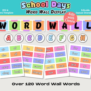 Classroom Word Wall Display, Printable & Editable Word Wall Bulletin Board Kit, Classroom Decor, Canva Template