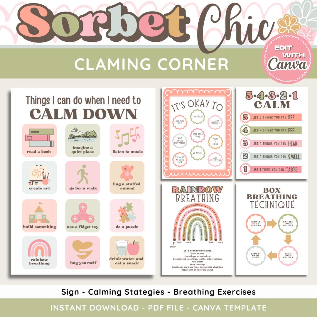 Calming Strategies Posters: Kids Breathing Exercises, Social Emotional ...