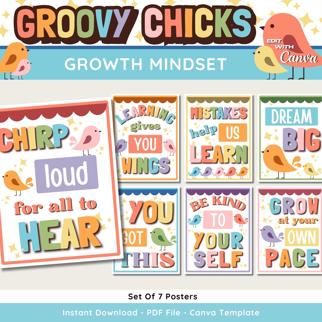 Retro Chick Growth Mindset Posters: Groovy Classroom Decor (canva ...