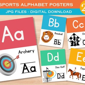 Sports Alphabet Posters, PE Teacher A-Z Posters, Gender Neutral Alphabet Posters, Toddler Alphabet Posters, Pre-K Sports Alphabet Printables